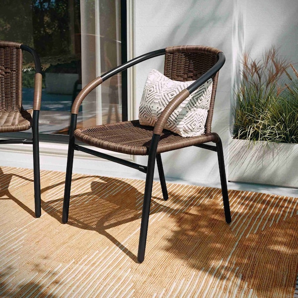 Flash Furniture Brown Rattan Indoor-Outdoor Stack Chair - TLH-037-DK-BN-GG