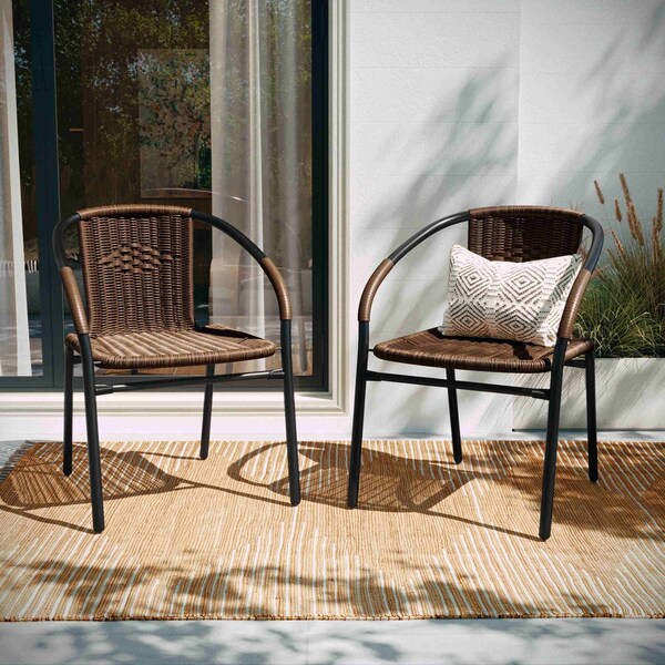 Flash Furniture Brown Rattan Indoor-Outdoor Stack Chair - TLH-037-DK-BN-GG