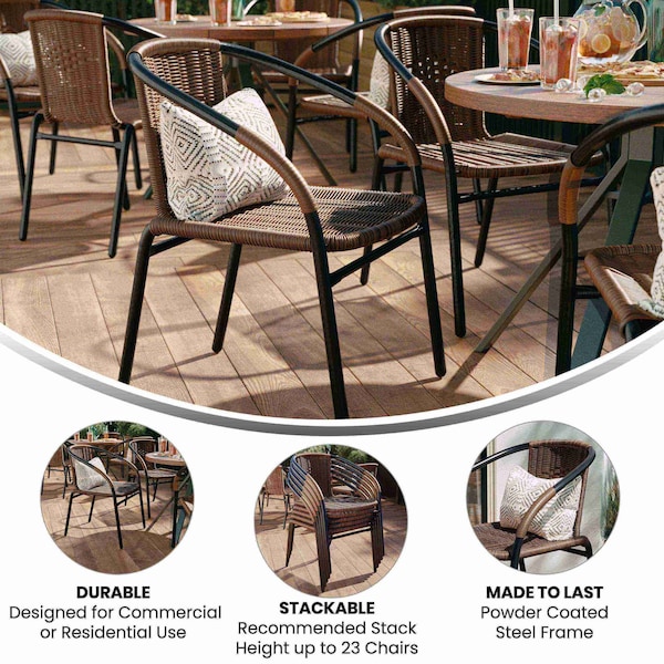 Flash Furniture Brown Rattan Indoor-Outdoor Stack Chair - TLH-037-DK-BN-GG
