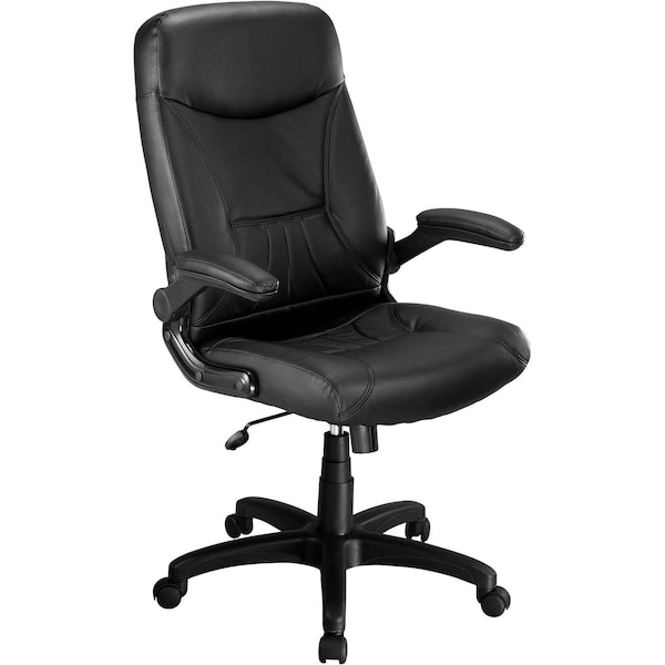 Global Industrial Ergonomic Executive Chair with Flip-Up Armrests, Leather Upholstery, Black - 277492