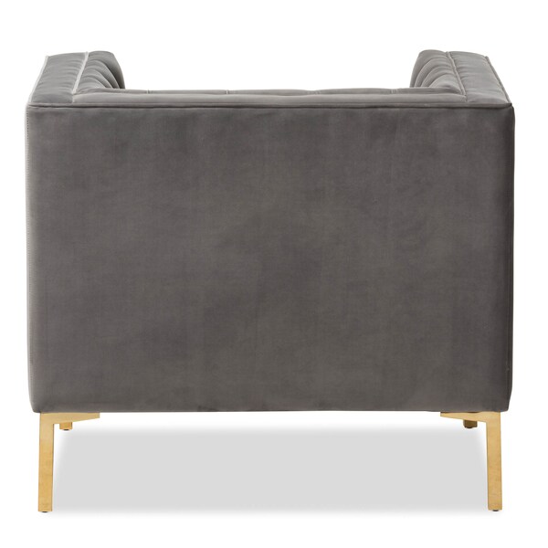 Baxton Studio Zanetta Grey Velvet Upholstered Gold Finished Lounge Chair - 146-8324