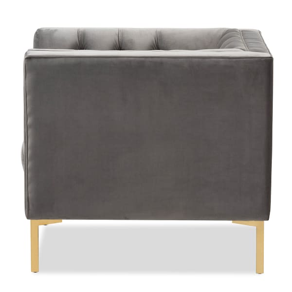 Baxton Studio Zanetta Grey Velvet Upholstered Gold Finished Lounge Chair - 146-8324