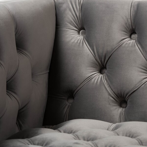 Baxton Studio Zanetta Grey Velvet Upholstered Gold Finished Lounge Chair - 146-8324