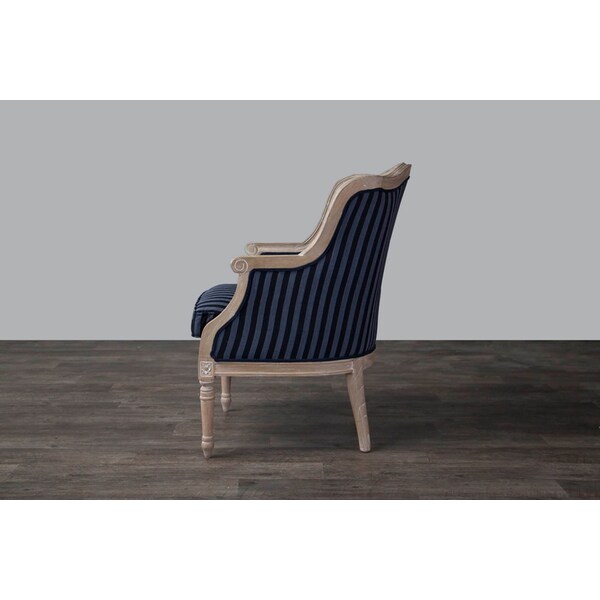 Baxton Studio Charlemagne Traditional French Black and Grey Striped Accent Chair - 107-5488