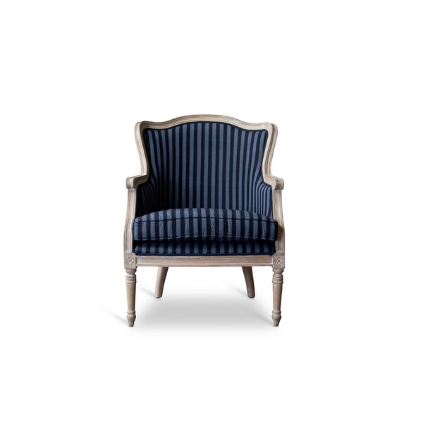 Baxton Studio Charlemagne Traditional French Black and Grey Striped Accent Chair - 107-5488