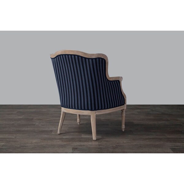 Baxton Studio Charlemagne Traditional French Black and Grey Striped Accent Chair - 107-5488