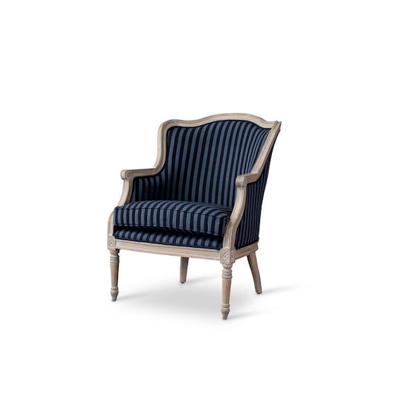 Baxton Studio Charlemagne Traditional French Black and Grey Striped Accent Chair - 107-5488