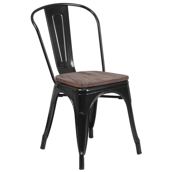 Flash Furniture Black Metal Stack Chair - CH-31230-BK-WD-GG