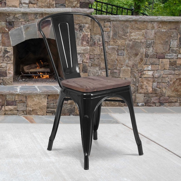 Flash Furniture Black Metal Stack Chair - CH-31230-BK-WD-GG