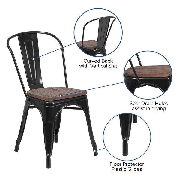 Flash Furniture Black Metal Stack Chair - CH-31230-BK-WD-GG