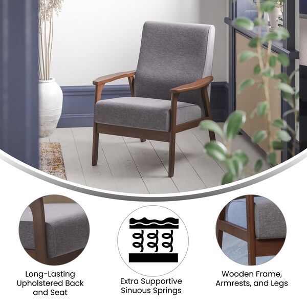 Flash Furniture Gray Faux Linen Arm Chair with Wood Frame - IS-IT673317-GY-GG