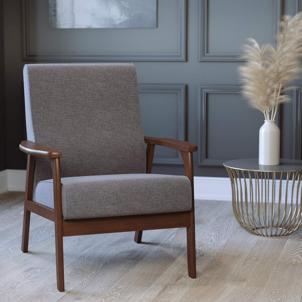 Flash Furniture Gray Faux Linen Arm Chair with Wood Frame - IS-IT673317-GY-GG