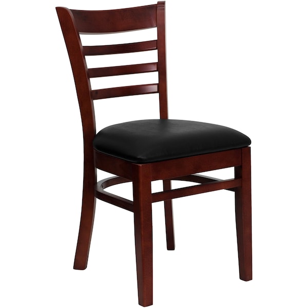 Flash Furniture Hercules Restaurant Chair, Wood Back, 17-1/4 in W 20" L 33-3/4" H, Vinyl Seat - XU-DGW0005LAD-MAH-BLKV-GG