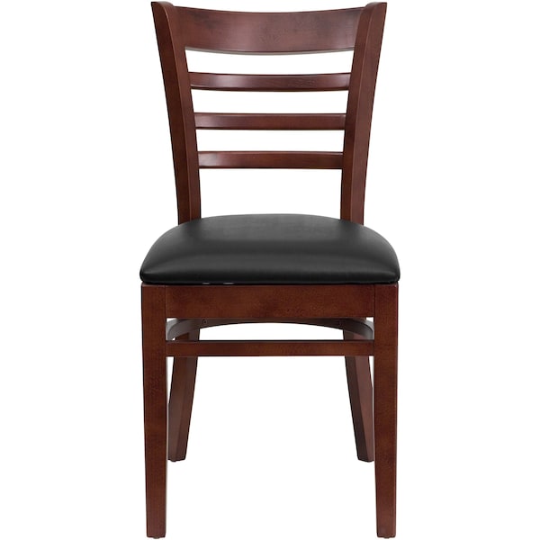 Flash Furniture Hercules Restaurant Chair, Wood Back, 17-1/4 in W 20" L 33-3/4" H, Vinyl Seat - XU-DGW0005LAD-MAH-BLKV-GG
