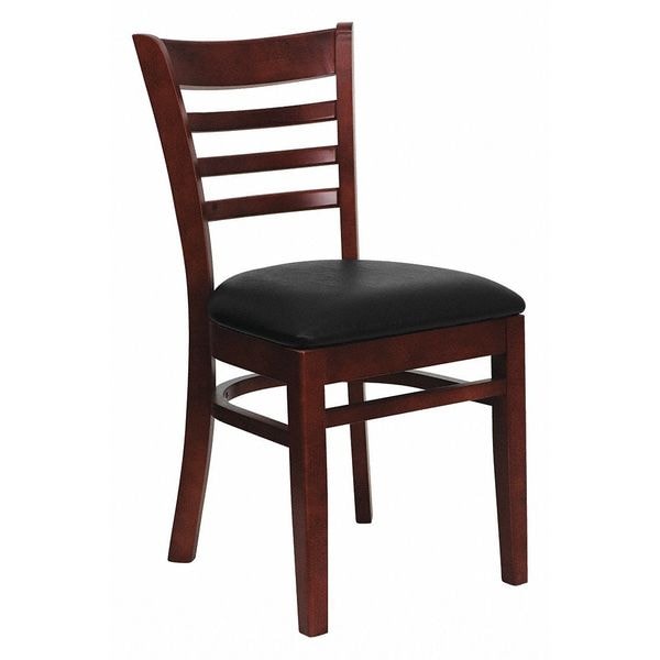 Flash Furniture Hercules Restaurant Chair, Wood Back, 17-1/4 in W 20" L 33-3/4" H, Vinyl Seat - XU-DGW0005LAD-MAH-BLKV-GG