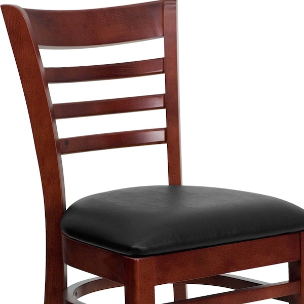 Flash Furniture Hercules Restaurant Chair, Wood Back, 17-1/4 in W 20" L 33-3/4" H, Vinyl Seat - XU-DGW0005LAD-MAH-BLKV-GG