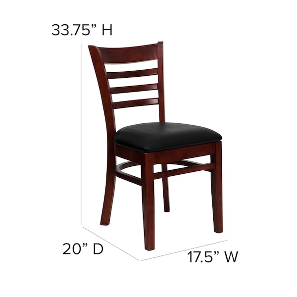 Flash Furniture Hercules Restaurant Chair, Wood Back, 17-1/4 in W 20" L 33-3/4" H, Vinyl Seat - XU-DGW0005LAD-MAH-BLKV-GG
