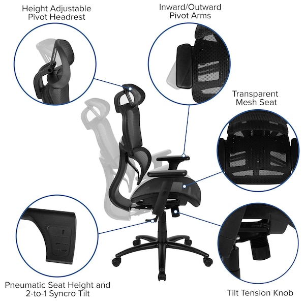 Flash Furniture Office Chair, Mesh, Black - H-LC-1388F-1K-BK-GG