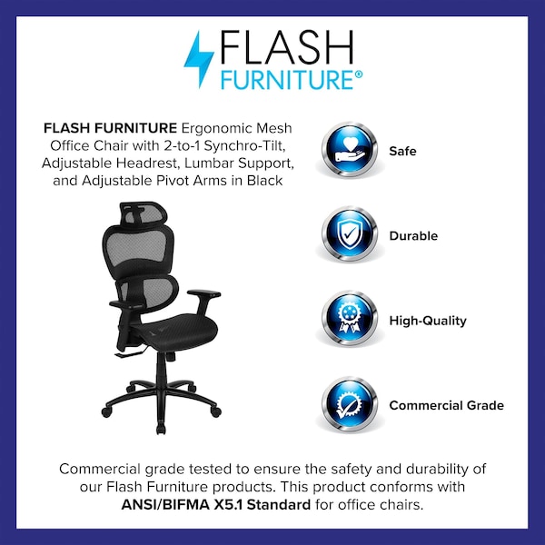 Flash Furniture Office Chair, Mesh, Black - H-LC-1388F-1K-BK-GG