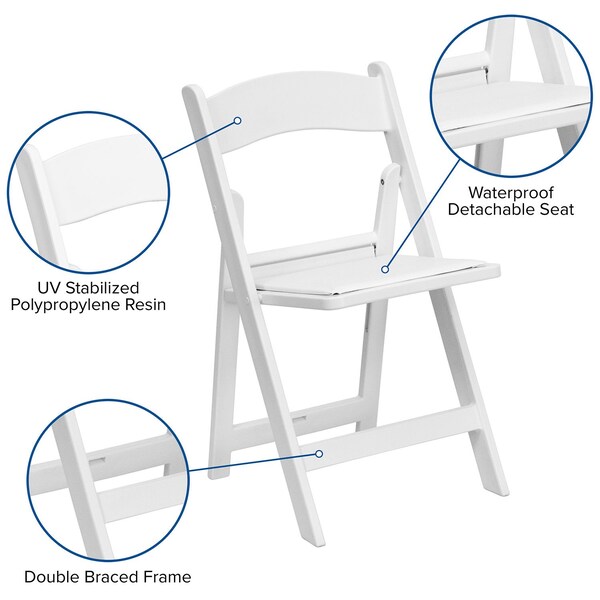 Global Industrial Folding Chair W/White Vinyl Padded Seat, White, Resin Frame - B1105817