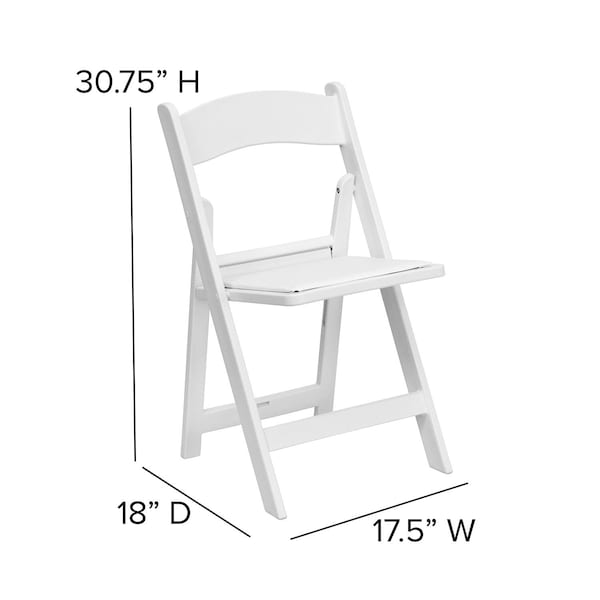 Global Industrial Folding Chair W/White Vinyl Padded Seat, White, Resin Frame - B1105817