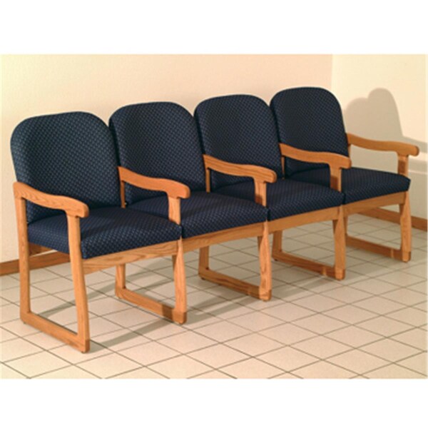 Wooden Mallet Prairie Four Seat Chair with Center Arms in Medium Oak - Arch Blue - DW7-4MOAB