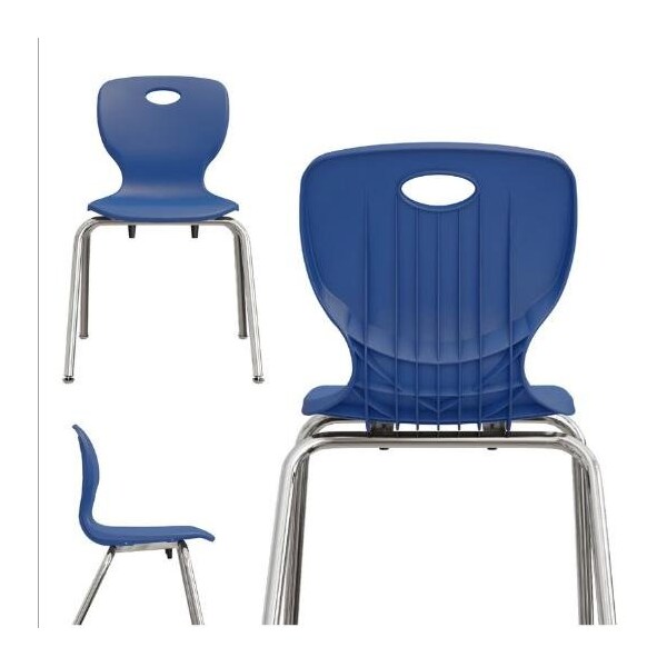 Correll Stacking Student Chair, 14in, Light Texture Seat, Chrome Legs, Blue, 4PK - CSCHR14-27-4PK
