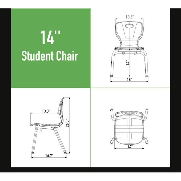 Correll Stacking Student Chair, 14in, Light Texture Seat, Chrome Legs, Blue, 4PK - CSCHR14-27-4PK