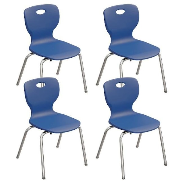 Correll Stacking Student Chair, 14in, Light Texture Seat, Chrome Legs, Blue, 4PK - CSCHR14-27-4PK
