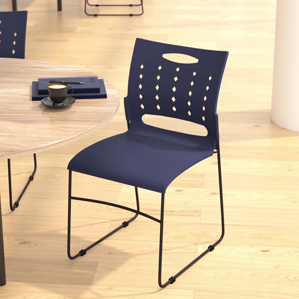 Flash Furniture 881 lb. Capacity Navy Sled Base Stack Chairs, 5PK - 5-RUT-2-NVY-BK-GG