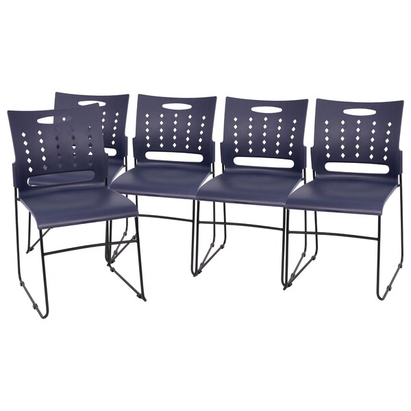 Flash Furniture 881 lb. Capacity Navy Sled Base Stack Chairs, 5PK - 5-RUT-2-NVY-BK-GG