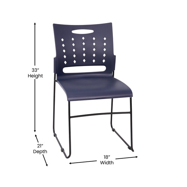 Flash Furniture 881 lb. Capacity Navy Sled Base Stack Chairs, 5PK - 5-RUT-2-NVY-BK-GG