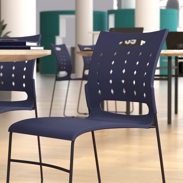 Flash Furniture 881 lb. Capacity Navy Sled Base Stack Chairs, 5PK - 5-RUT-2-NVY-BK-GG