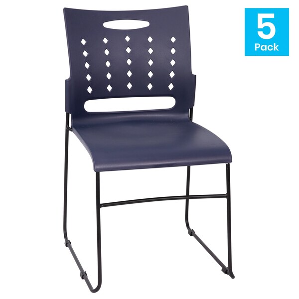 Flash Furniture 881 lb. Capacity Navy Sled Base Stack Chairs, 5PK - 5-RUT-2-NVY-BK-GG