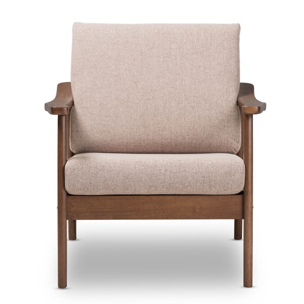 Baxton Studio Venza Walnut Wood Light Brown Upholstered Lounge Chair - 140-7555