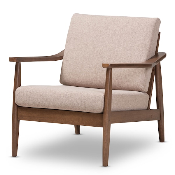 Baxton Studio Venza Walnut Wood Light Brown Upholstered Lounge Chair - 140-7555