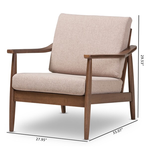 Baxton Studio Venza Walnut Wood Light Brown Upholstered Lounge Chair - 140-7555
