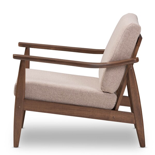 Baxton Studio Venza Walnut Wood Light Brown Upholstered Lounge Chair - 140-7555