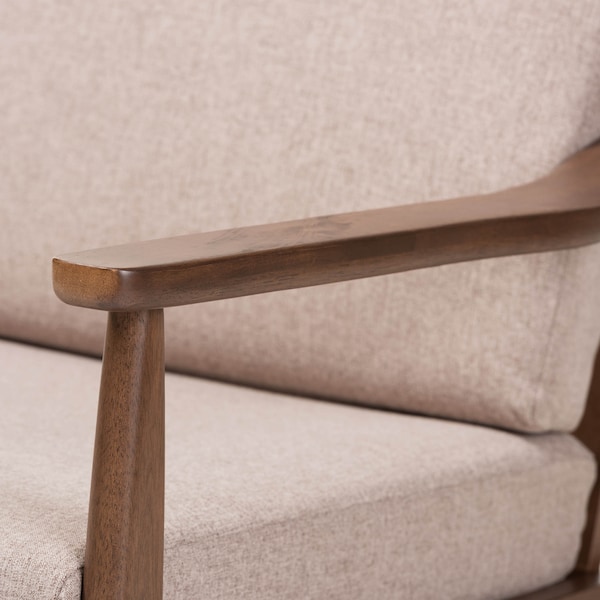 Baxton Studio Venza Walnut Wood Light Brown Upholstered Lounge Chair - 140-7555