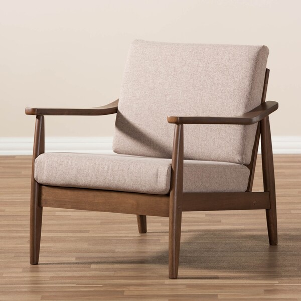 Baxton Studio Venza Walnut Wood Light Brown Upholstered Lounge Chair - 140-7555