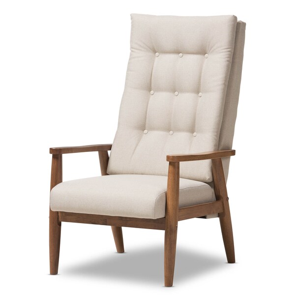 Baxton Studio Roxy Walnut wood and Beige Upholstered Button-Tufted High-Back Chair - 133-7141