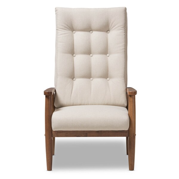Baxton Studio Roxy Walnut wood and Beige Upholstered Button-Tufted High-Back Chair - 133-7141