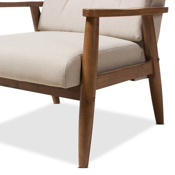 Baxton Studio Roxy Walnut wood and Beige Upholstered Button-Tufted High-Back Chair - 133-7141