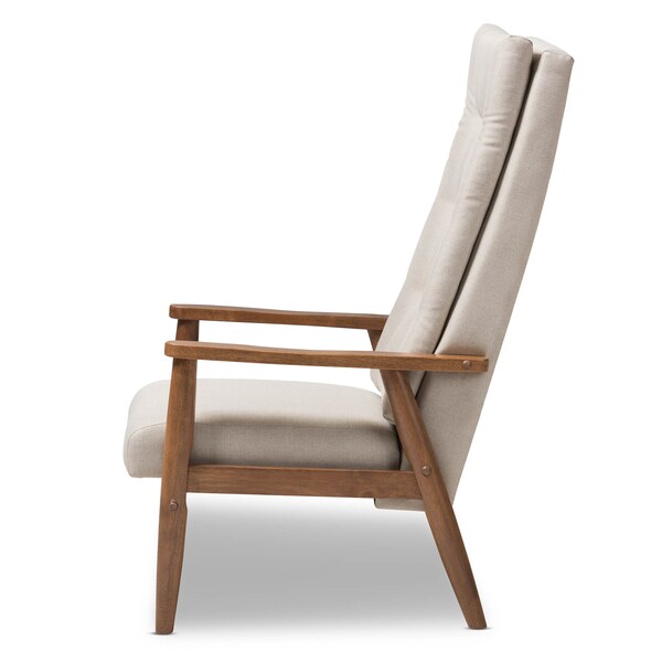 Baxton Studio Roxy Walnut wood and Beige Upholstered Button-Tufted High-Back Chair - 133-7141