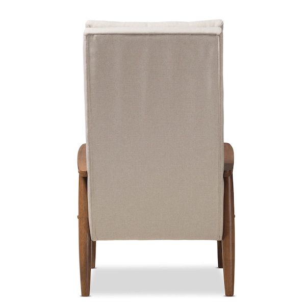 Baxton Studio Roxy Walnut wood and Beige Upholstered Button-Tufted High-Back Chair - 133-7141