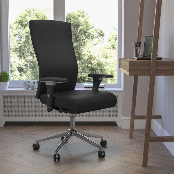 Flash Furniture Hercules Office Chair, Black Back, 28-1/2 in W 25" L 47-1/2" H, Leather Seat - GO-WY-85H-1-GG