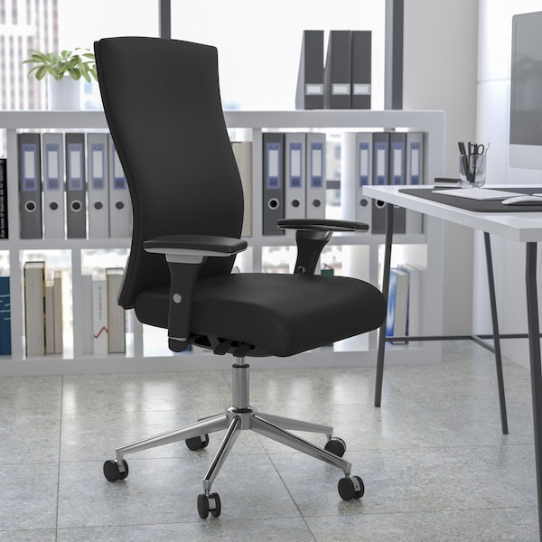 Flash Furniture Hercules Office Chair, Black Back, 28-1/2 in W 25" L 47-1/2" H, Leather Seat - GO-WY-85H-1-GG