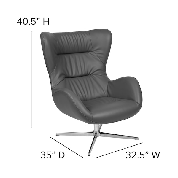Flash Furniture Gray LeatherSoft Seat, Gray Back, 32.5 W 40.5 H - ZB-WING-GY-LEA-GG