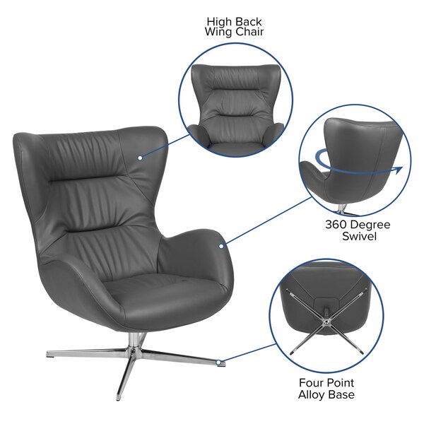 Flash Furniture Gray LeatherSoft Seat, Gray Back, 32.5 W 40.5 H - ZB-WING-GY-LEA-GG