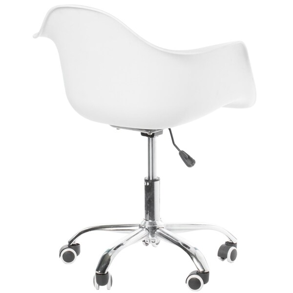 Fabulaxe Mid-Century Modern Style Adjustable Swivel Plastic Shell Molded Office Task Chair w/ Rolling Wheels, White Set of 4 - QI003751.WT.4